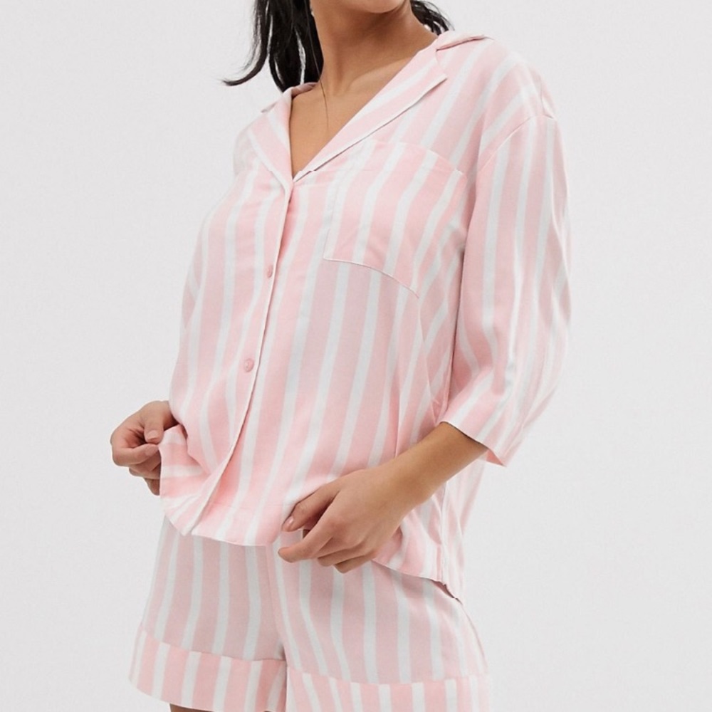 ASOS DESIGN Petite Pink White Stripe Pyjama Shirt
